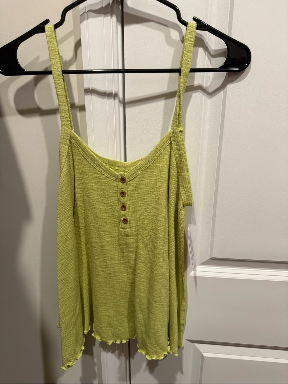 American Eagle Outfitters Lime Ribbed Button-Front Spaghetti Strap Tank